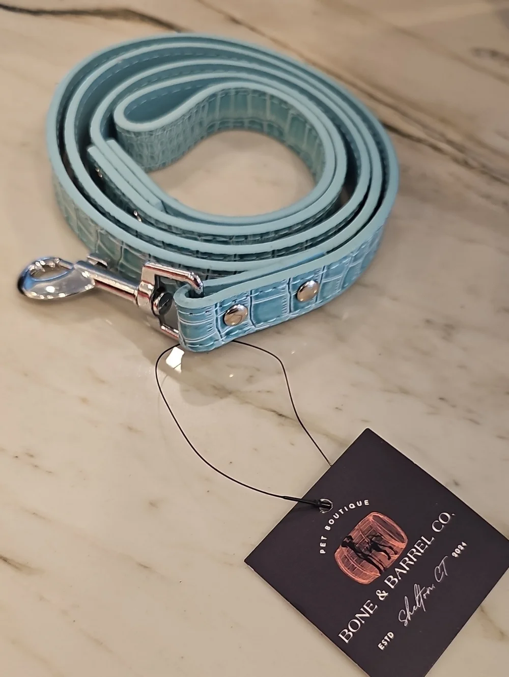 Bone & Barrel Co. Light Blue Croc-Embossed Pet Leash